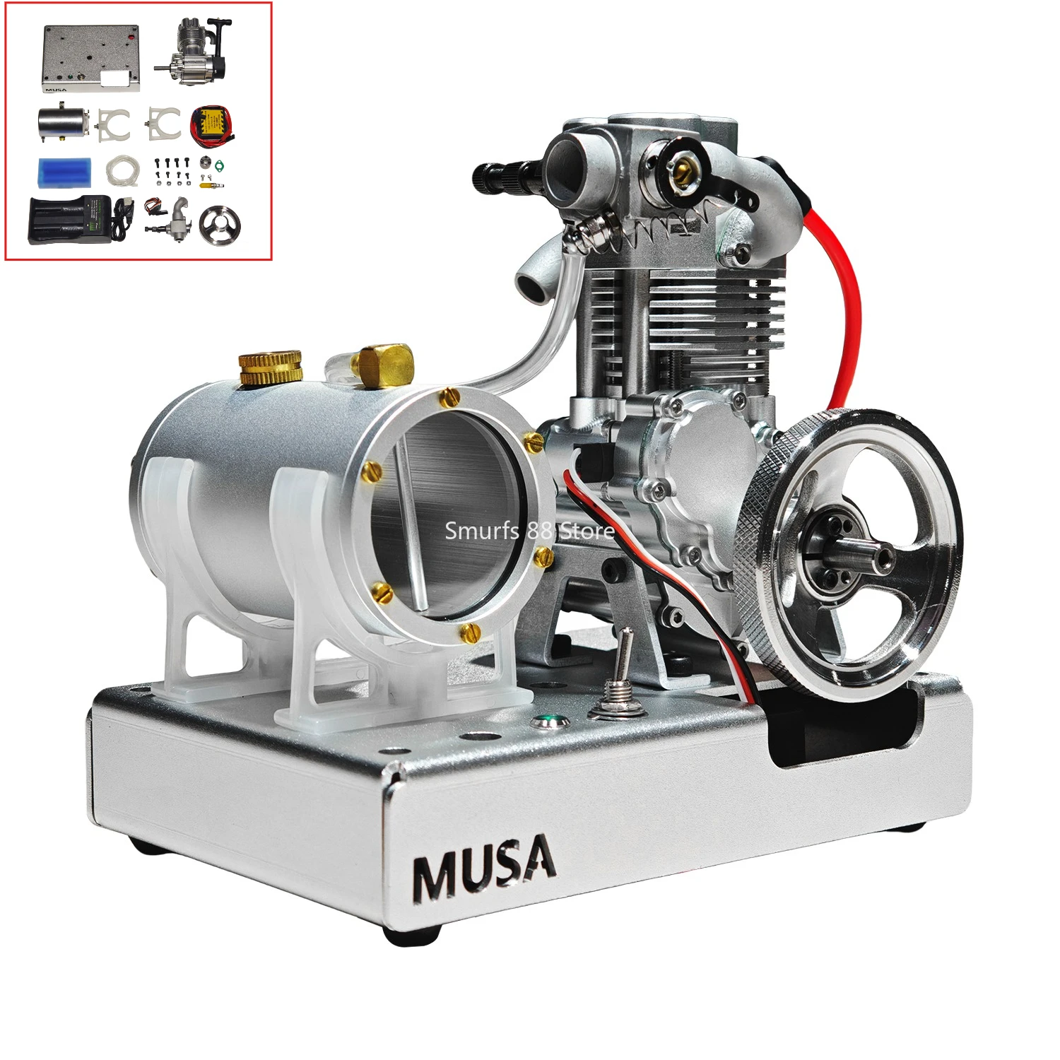 

DIY Metal Gasoline Engine Model Kit 8cc Single Cylinder Four-stroke Engine RC Assembled Modification Startable Hand Pull Start