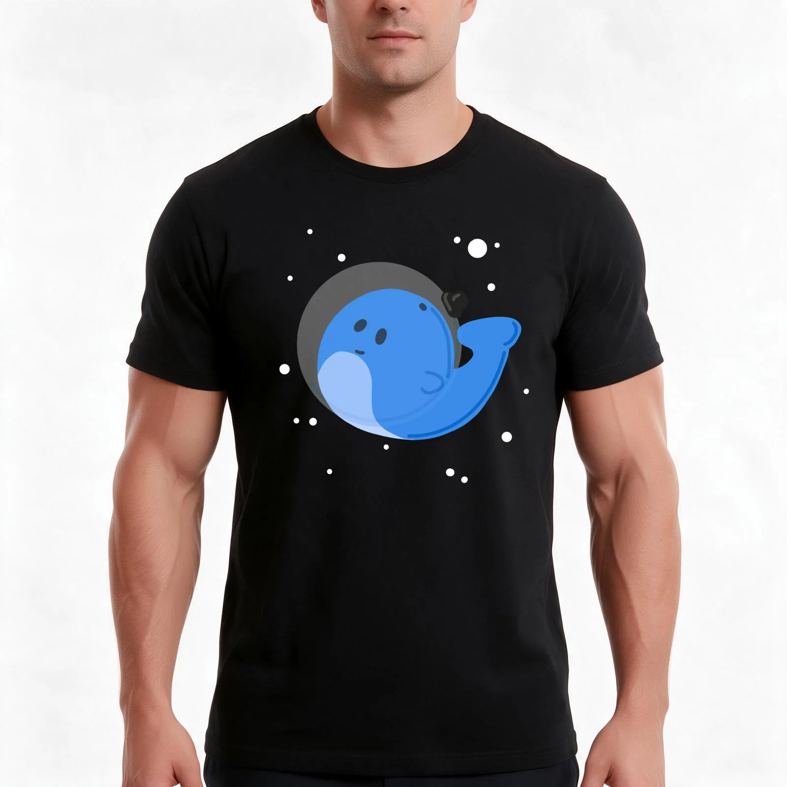 Space Whale T-Shirt, Summer Casual Cotton Tee, Oversized Streetwear Tops, Vintage Graphic Print, Loose Fit Short Sleeve