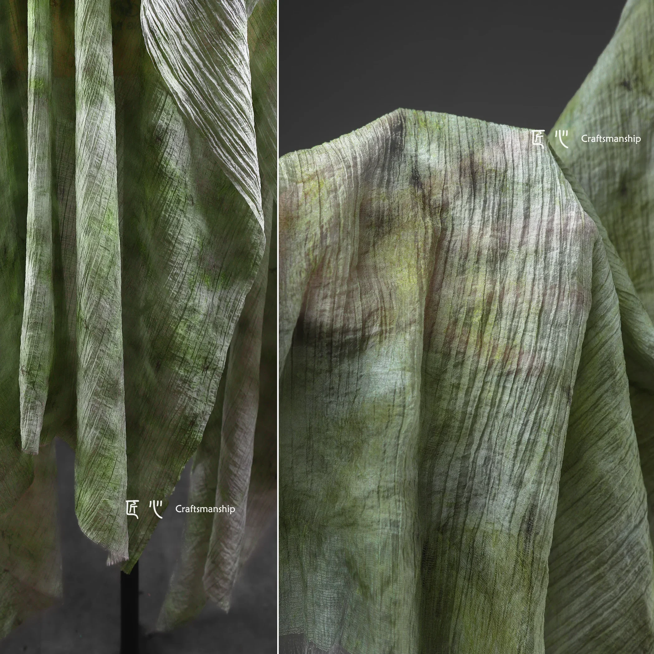 Grass Green Dirty Dyed Tencel Hemp Tie Dye Drape Semi-transparent Texture Dress Shirt Cardigan Clothing Designer Fabric