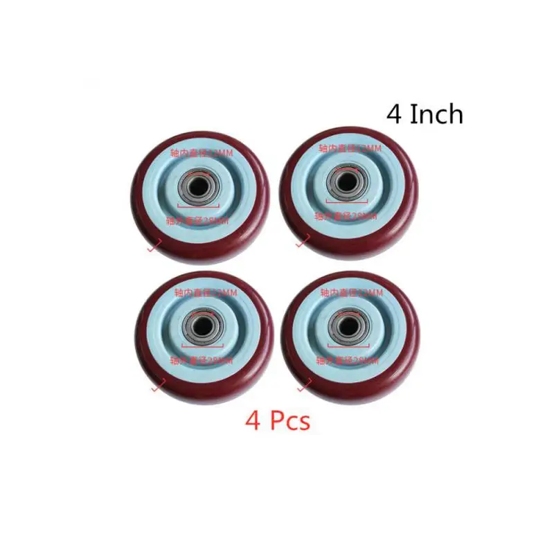 

4 Pcs 4 Inch Jujube Red Polyurethane Single Wheel Wear Resistant Cart Double Bearing Caster