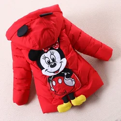 Mickey Mouse Minnie Winter Jackets Coat Baby Girl Hooded Warm Cotton-Padded Jacket Toddler Kid Clothes Thicken Cartoon Outerwear