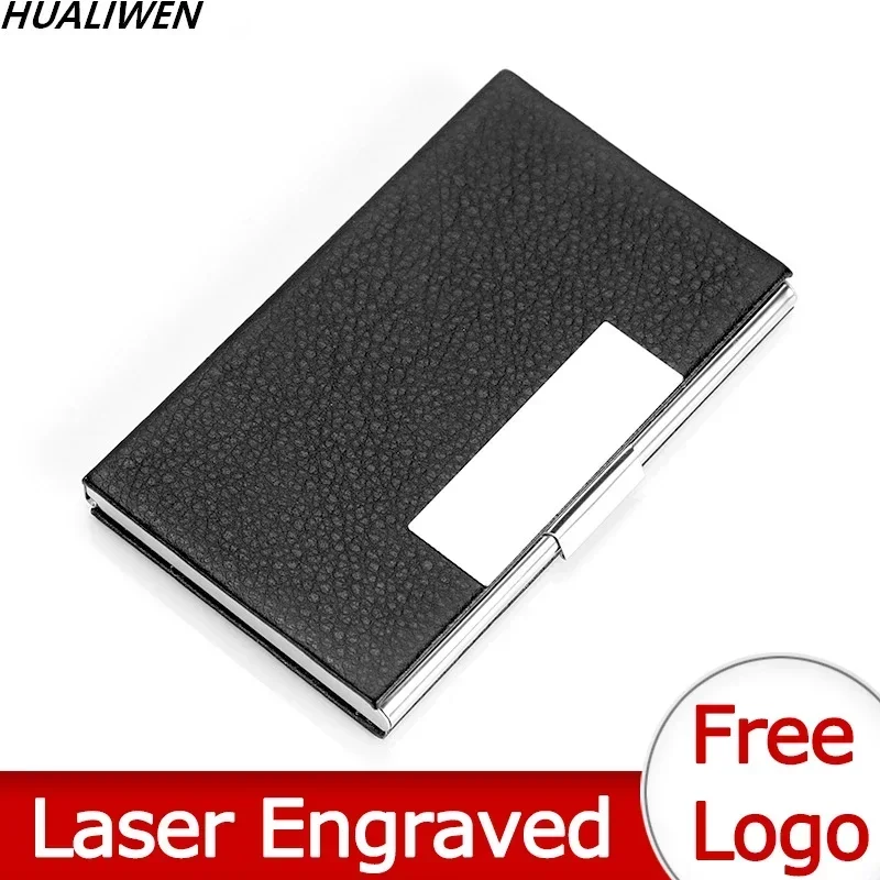 

Laser Engraved LOGO Luxury Business Card Case Aluminum PU Case Cover Metal Credit Card Holder Wallet Business Card Holder