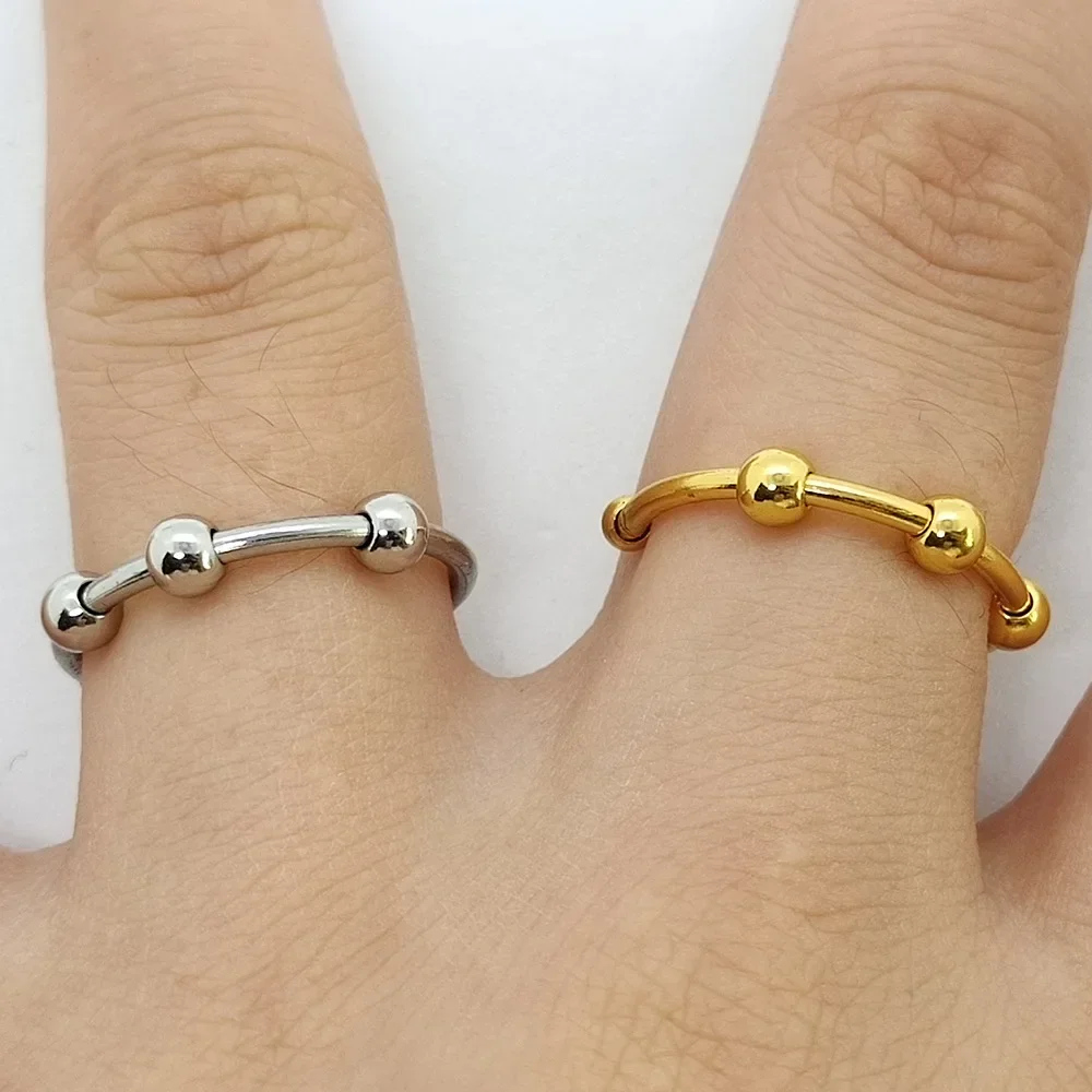 Reduce Pressure Rings Smooth Non-fading Beads Ring Women Relax Anxiety Fidget Adjustable Three Beads Meditation Handmade