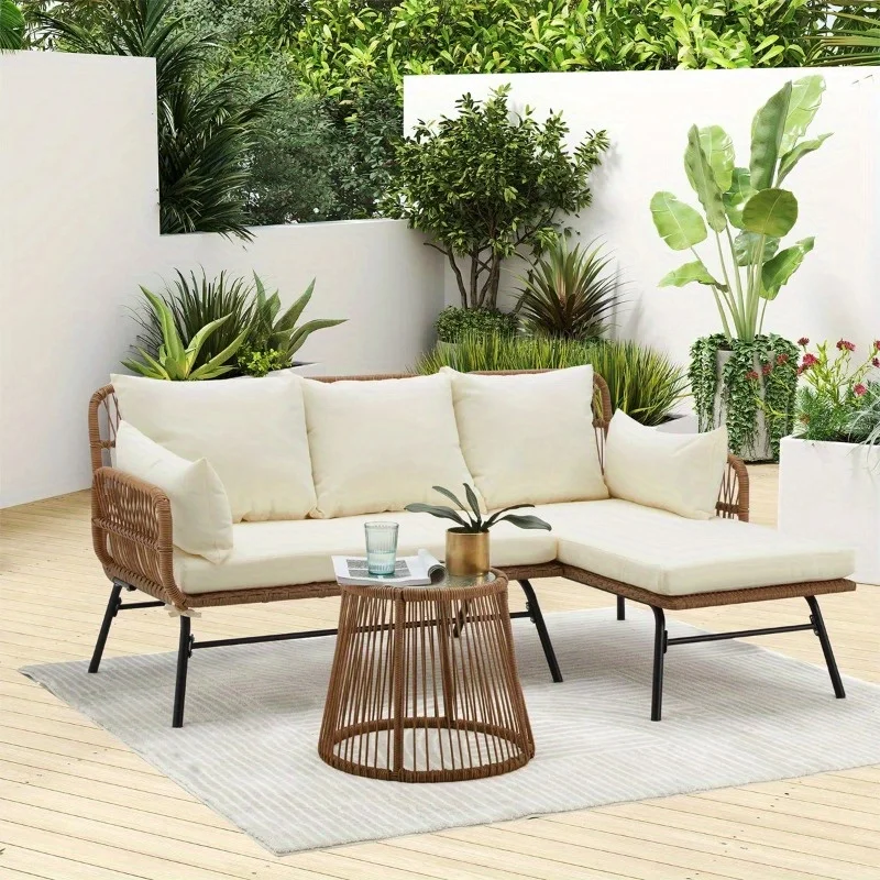 

EROMMY 5-Person Modular Patio Conversation Set with Beige Cushions-Interchangeable Sectional Design