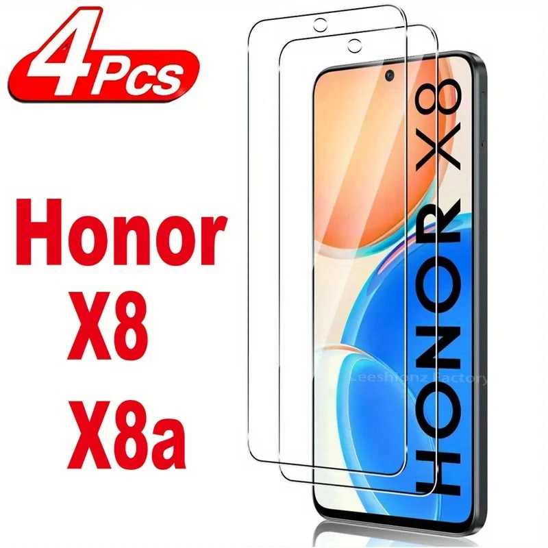 

4Pcs Pack Tempered Glass Screen Protector for Honor X8 X8a High-Quality Clear Film for Device Protection