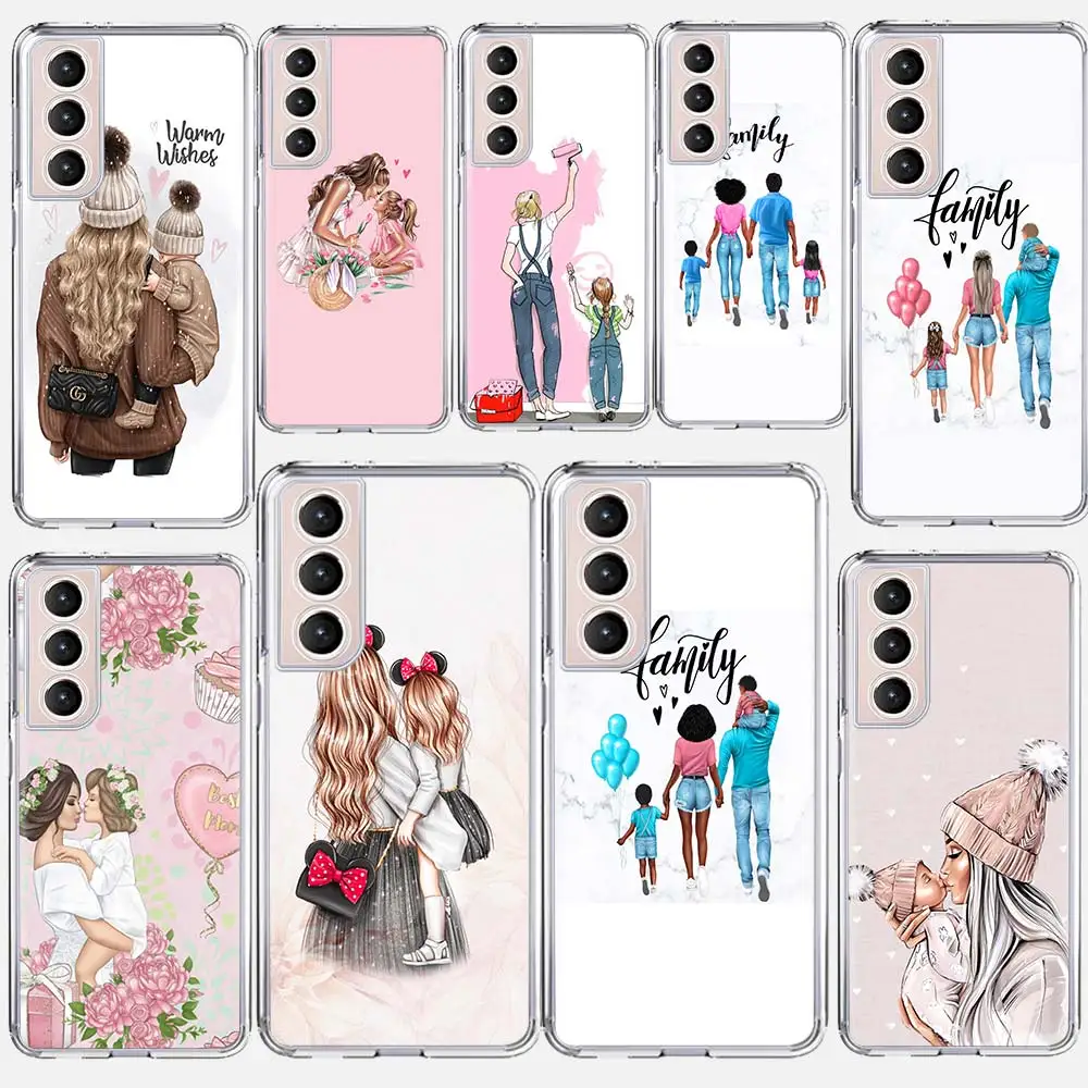 Baby Mom Girls Boy Soft Silicone Phone Case For Samsung Galaxy S24 S23 S22 Ultra S21 S20 FE S10 Plus S10E S9 S8 + Cover Capa