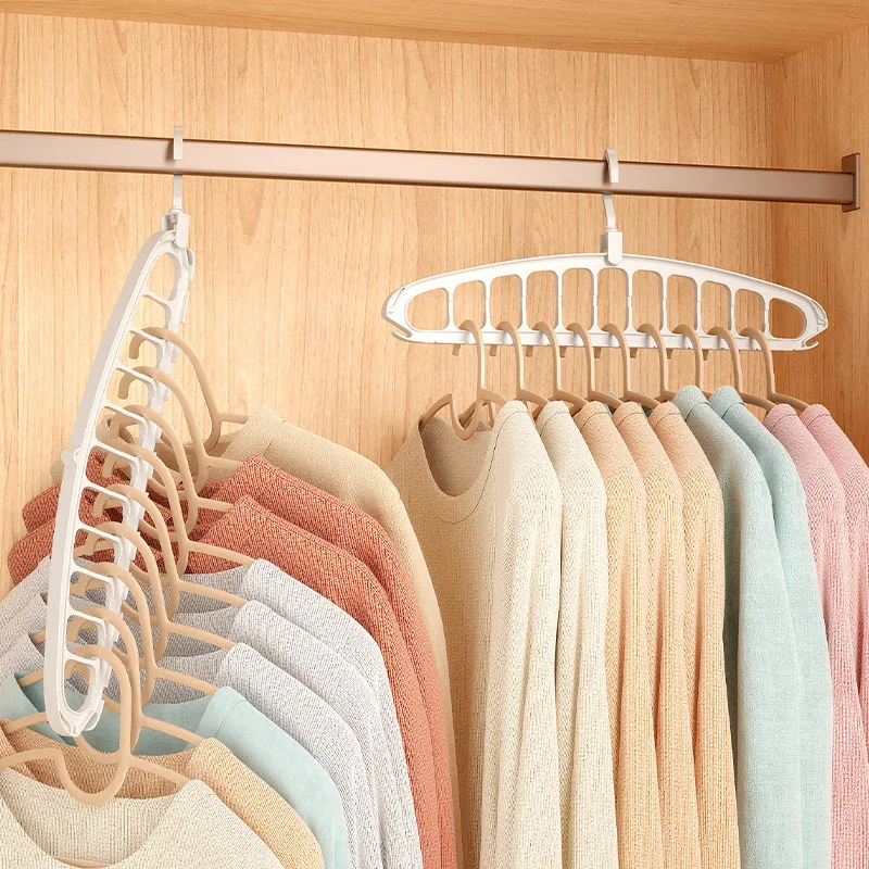 Folding Clothes Hanger Household Clothes Hanger Dormitory Multifunctional Magic Nine Hole Clothes Hanger Wall Hanger Storage