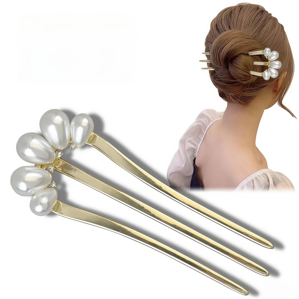 Metal Pearl Hairpins Metal U-Shaped Hair Clip Pins Vintage Long Thick French Pins Hair Sticks For Women Gifts image 2