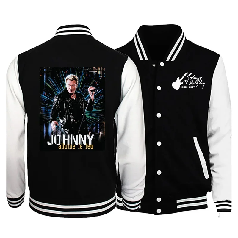 Chaqueta estampada de Johnny Hallyday para hombre y mujer, uniforme de béisbol informal, sudadera de calle, Invierno