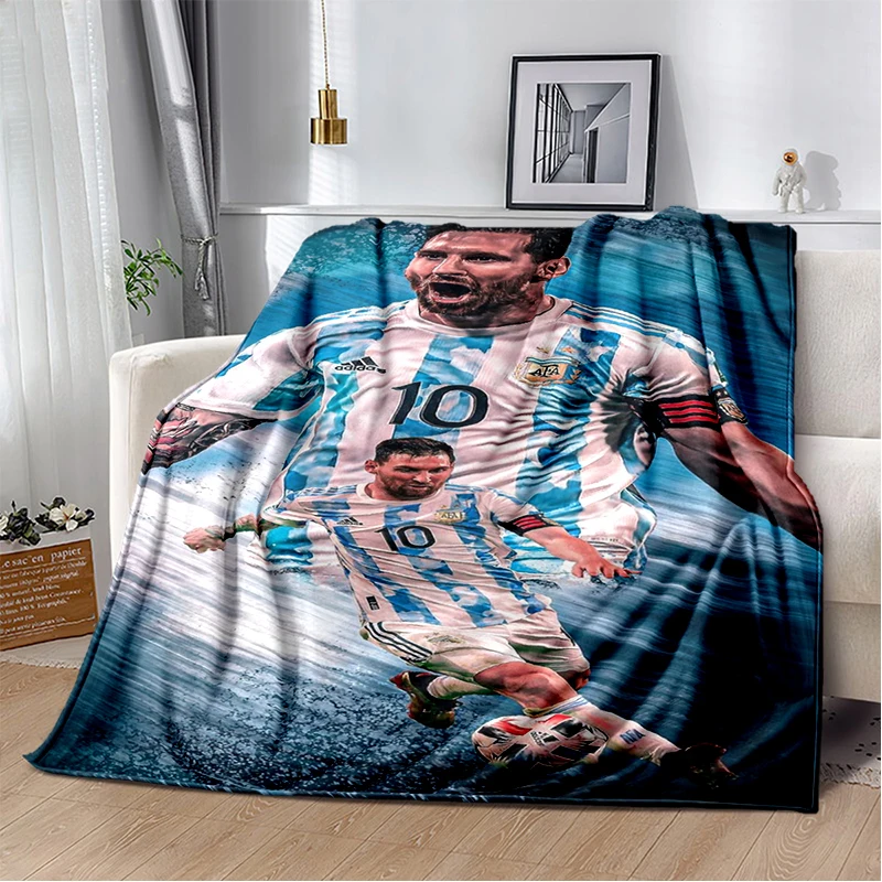 3D Goat Messi Football Sport Star Flannel Blanket Soft Warm Throw Blanket for Bedroom Living Room Bed Travel Camping Picnic Gift