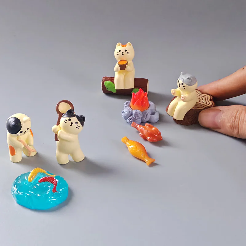 

10PCS Cartoon Fishing Cat Figurine Landscape Home Kawaii Room Decor Miniature Fairy Garden Decoration Friend Christmas Gift