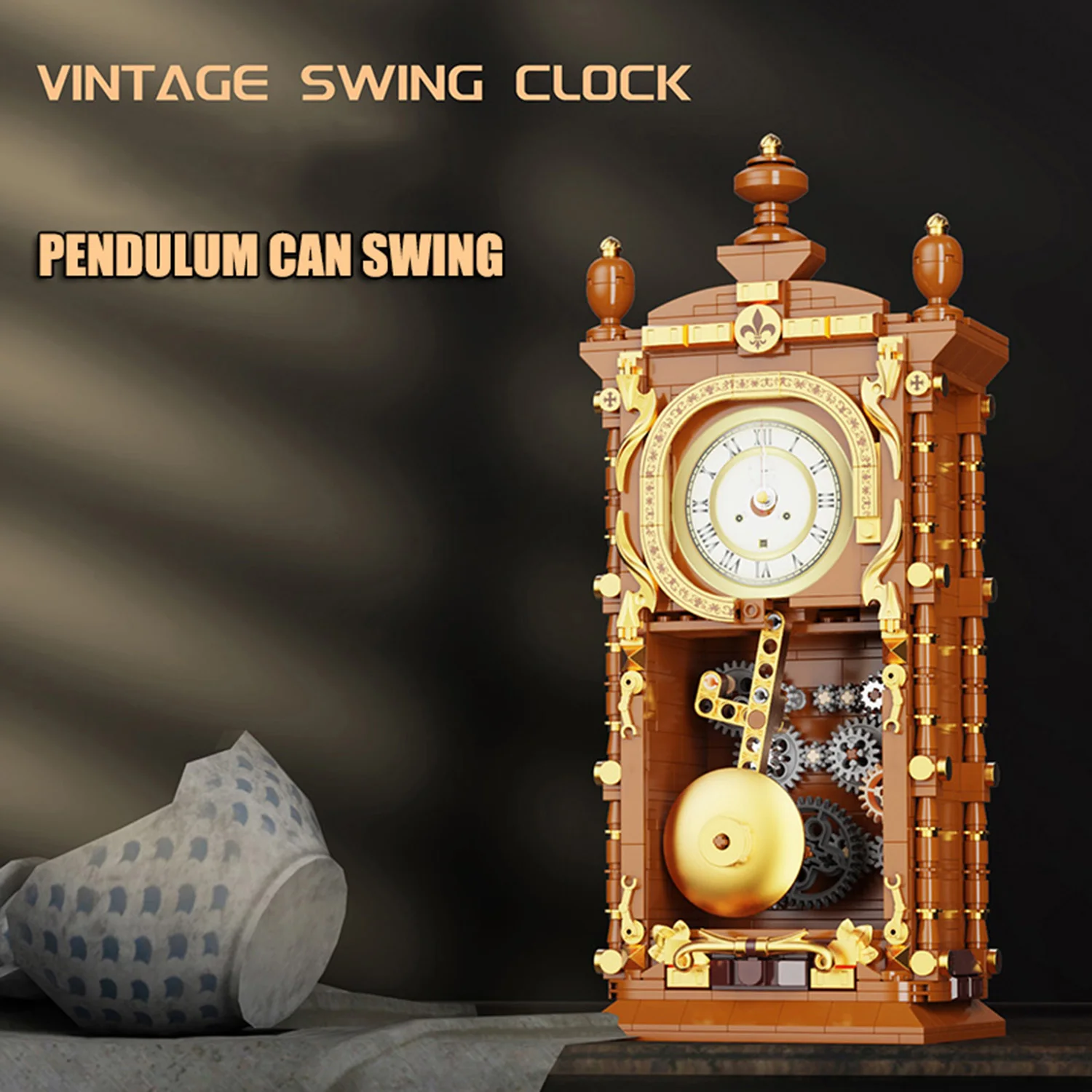 751PCS Vintage Swing Clock Building Block Toys Set 3D Puzzle Model