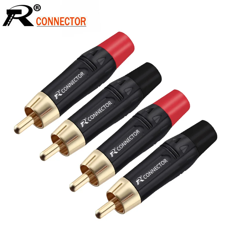 2 peças conector de tomada de áudio e vídeo rca macho lotus jack galvanizado preto eletroforese com cabeça banhada a ouro