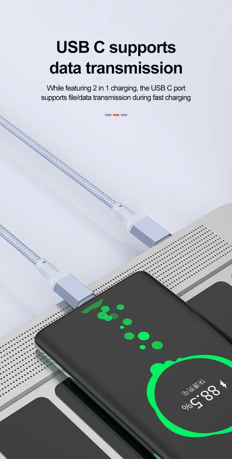 2 in 1 USB C to Dual Type C PD Fast Charging Data Cable,Multi Functional Braided Cord for iPhone 17/17Pro/16 Max Series,Samsung