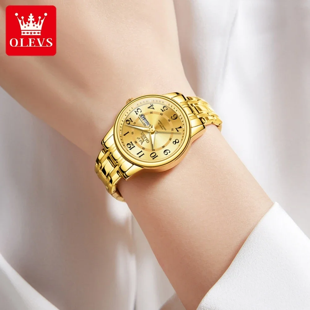 OLEVS 2891 Luxury Quartz Watch For Women Waterproof Luminous Watches Dual Calendar Clock Number Dial Original Women's Wristwatch