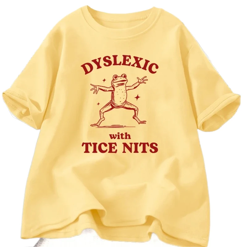 عسر القراءة مع Tice Nits تي شيرت المرأة مضحك الضفدع تي شيرت البكم سخيف ميمي الجرافيك تي شيرت عادية قصيرة الأكمام النساء الملابس Y2K #6