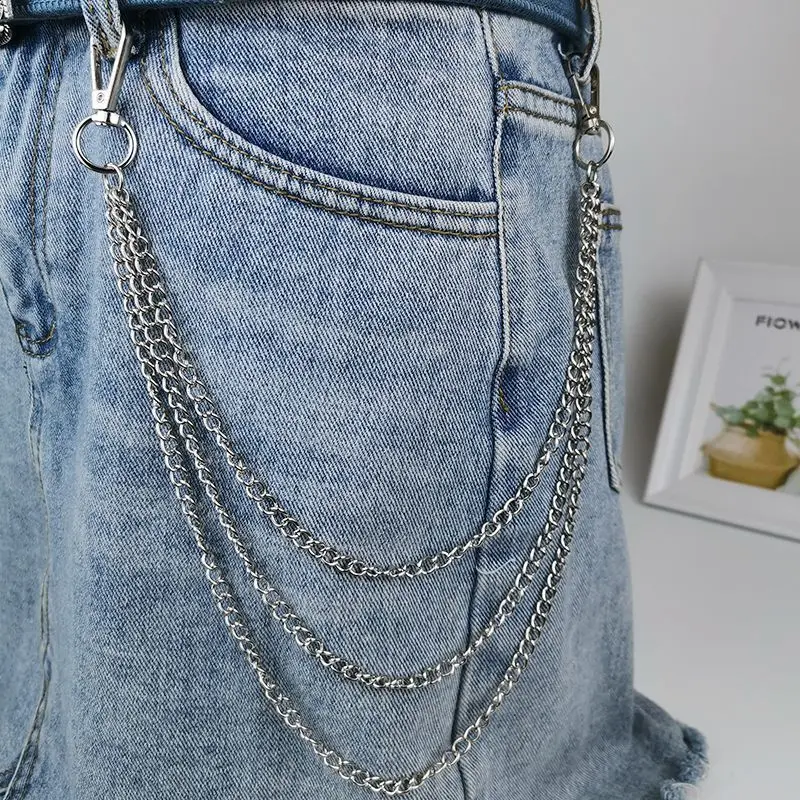 

Punk Metal Layered Chain Keychain For Women Men Silver Color Waist Belt Chain On The Jeans Pants Accessories Trendy Jewelry Gift