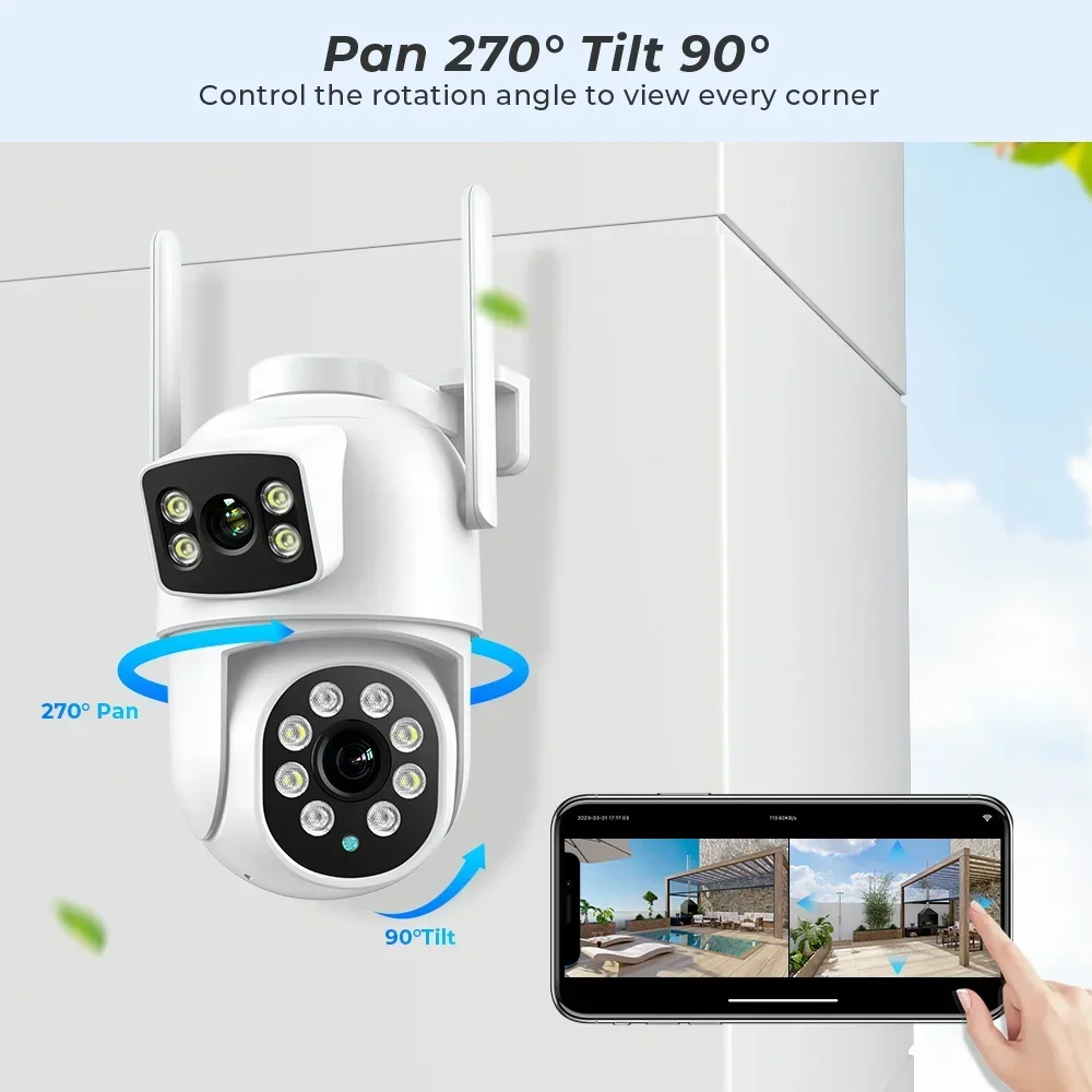 4K 8MP Dual Lens PTZ Wifi Camera with Dual Screen Ai Human Auto Tracking Outdoor Security Video Wireless IP66 Surveilla Camera