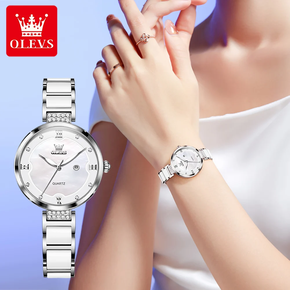 OLEVS 5589 New Dress Quartz Watch For Women 36mm Big Dial Waterproof Luxury Woman Watches Diamond Calendar Ladies Hand Clock