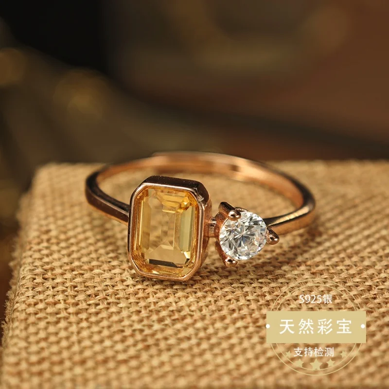 

Wedding Ring Authentic 925 Sterling Silver Women Adjustable Size Ring Natural Citrine Japanese Style Jewelry Gift