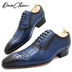 Luxury Men Oxford Shoes Blue Black Blue Cap Toe Snakeskin Print Lace Up Men Dress Shoes Wedding Office Leather Shoes Men