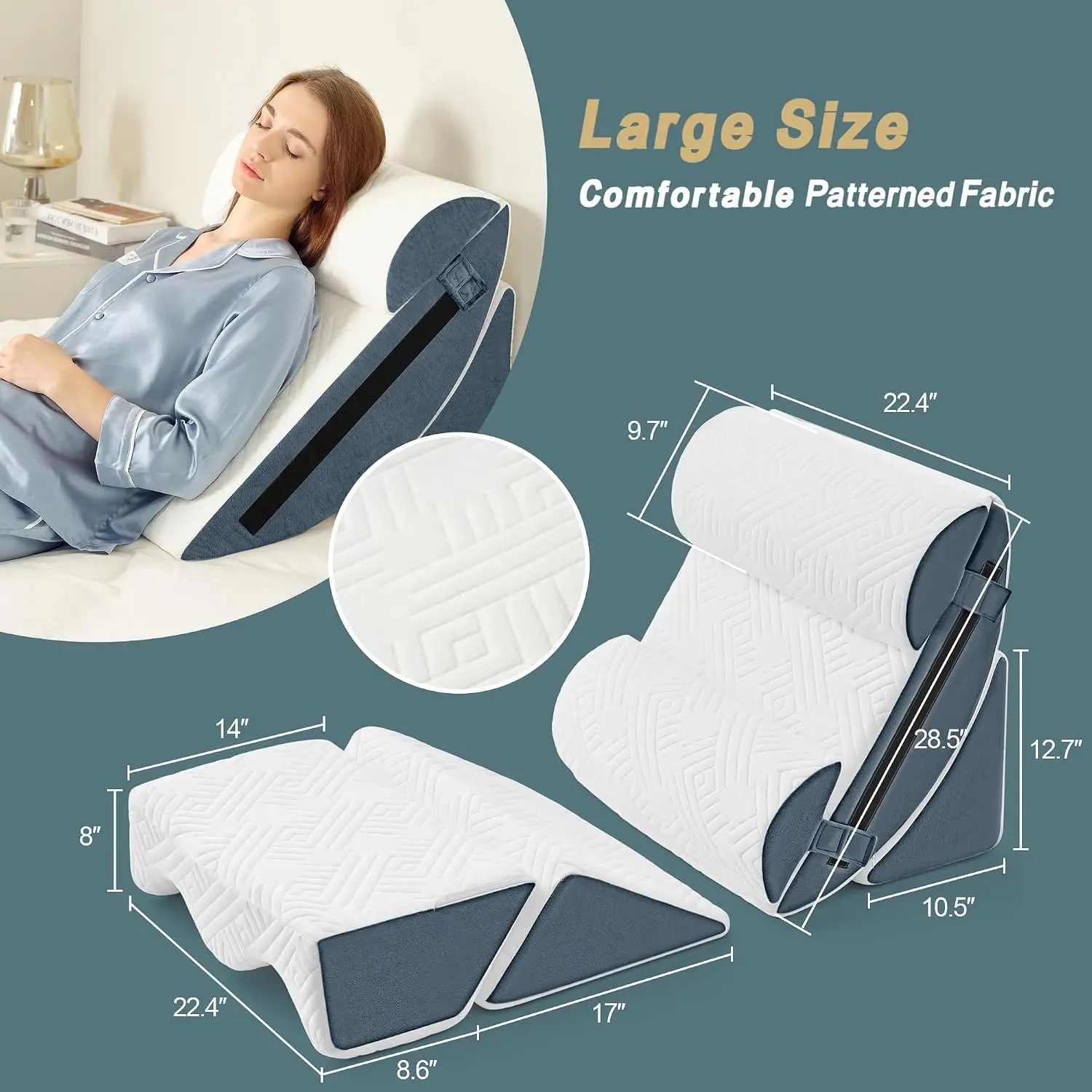 Yojoker 6pcs Orthopedic Bed Wedge Pillow Set for Sleeping, Post Surgery Foam for Body, Back and Leg Pain Relief Comfortable & Ad