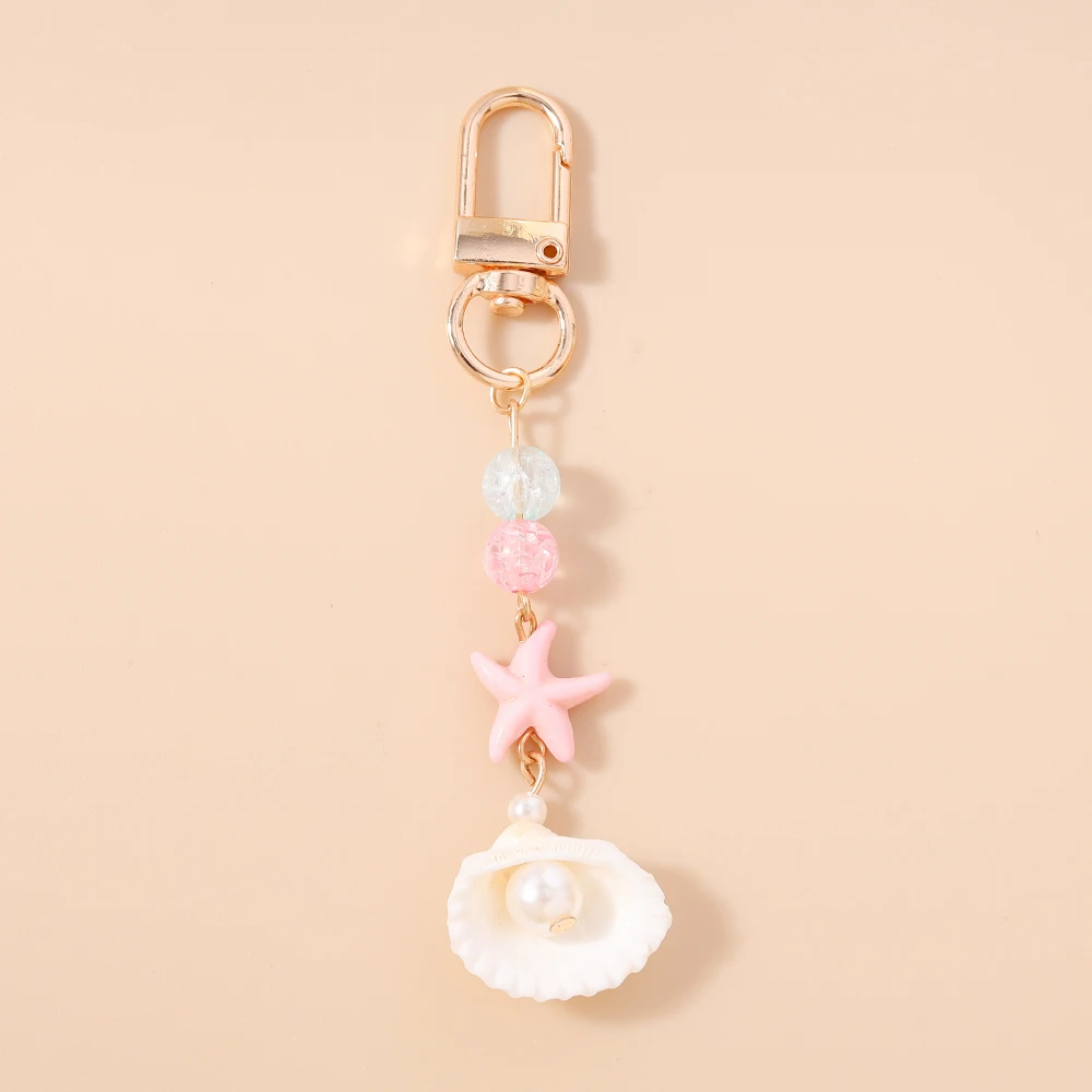 Aihua Chic Perlen-Seestern-Muschel-Schlüsselanhänger für Damen und Mädchen, Handtaschen- und Rucksackanhänger, Schlüsselring, Schmuckgeschenke – Detail 5