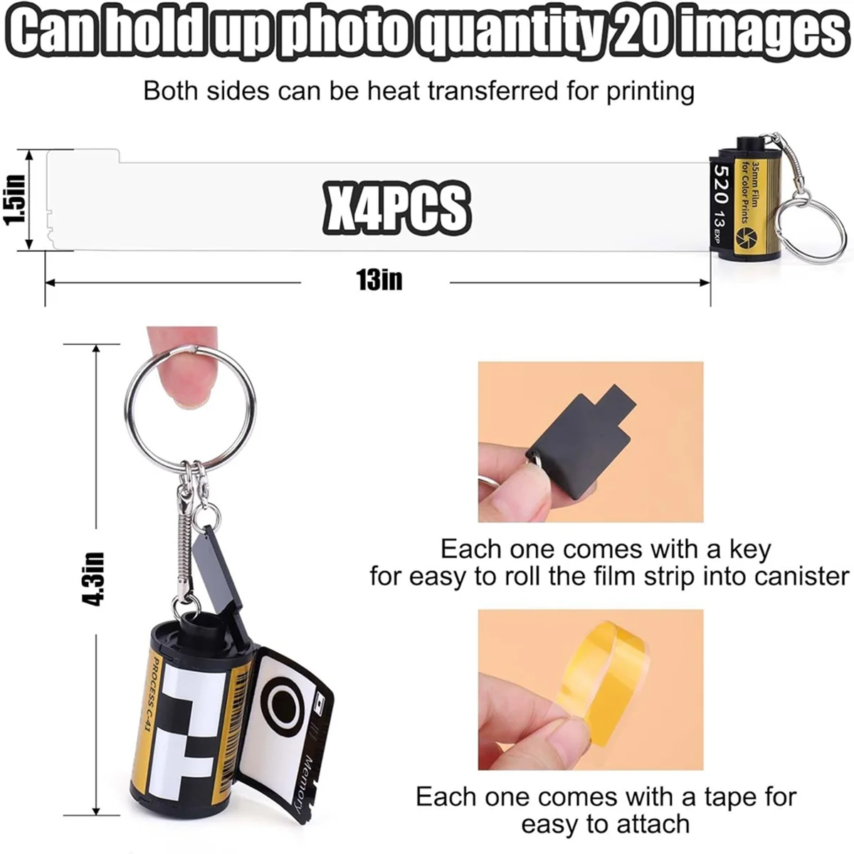 Sublimation Blanks Products Photo Sublimation Memory Camera Roll Keychain Jar Holds 20 Photos, Sublimation Accessories