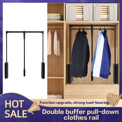Double Buffer Wardrobe High Quality Aluminum Alloy Lifting Clothes Rail Cloakroom Clothes Hanger Rod Hardware Accessories