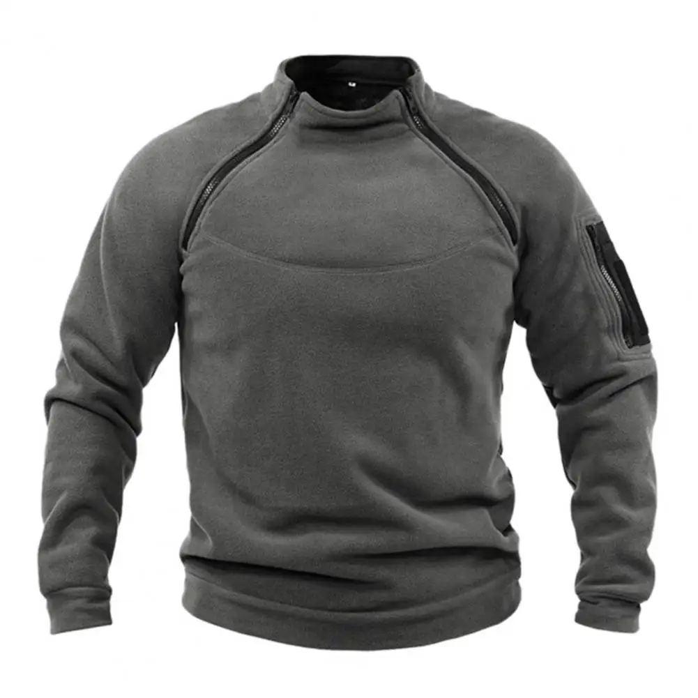 

Men Sweatshirt Stand Collar Elastic Cuff Men Sweatshirt Outdoor Thermal Sweatshirt Zippers Loose Men Casual Hoodie Top