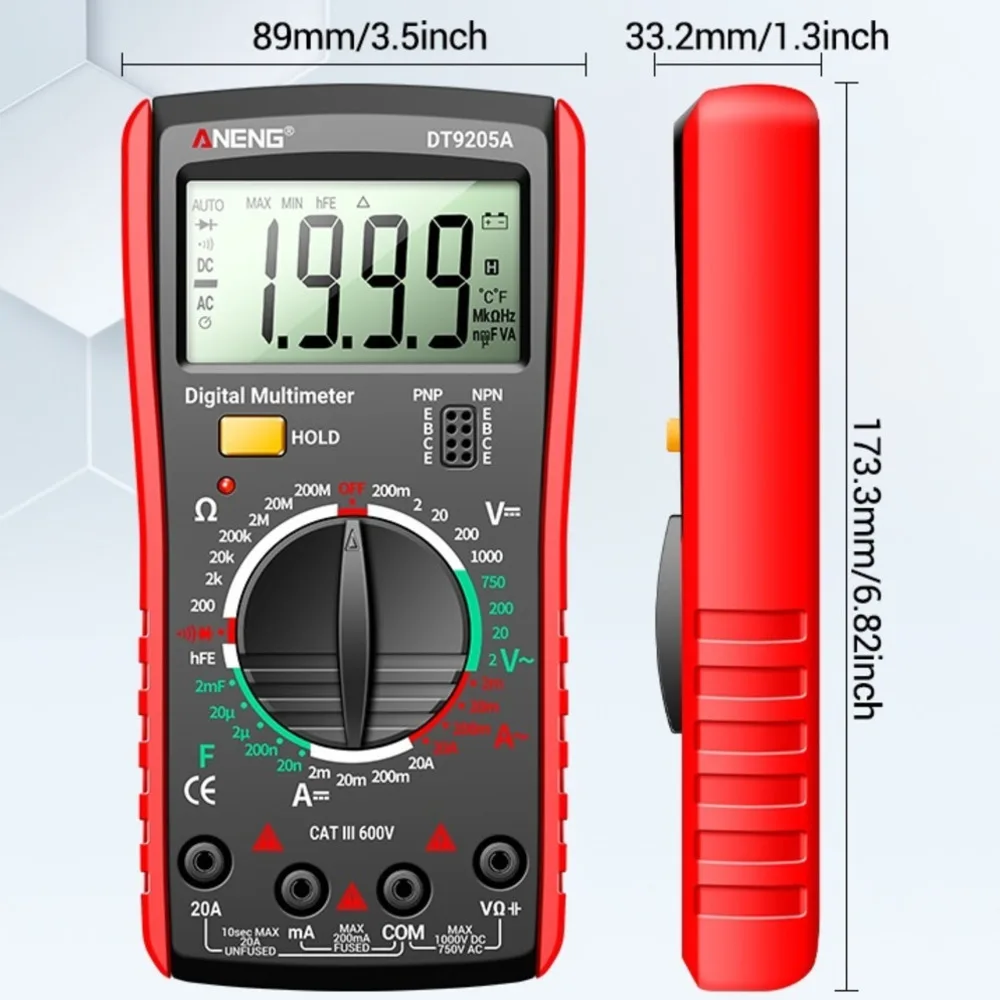 Fully Automatic Digital Multimeter with LCD Display Auto Identification Range Test Repair Instrument  DT9205A-1999