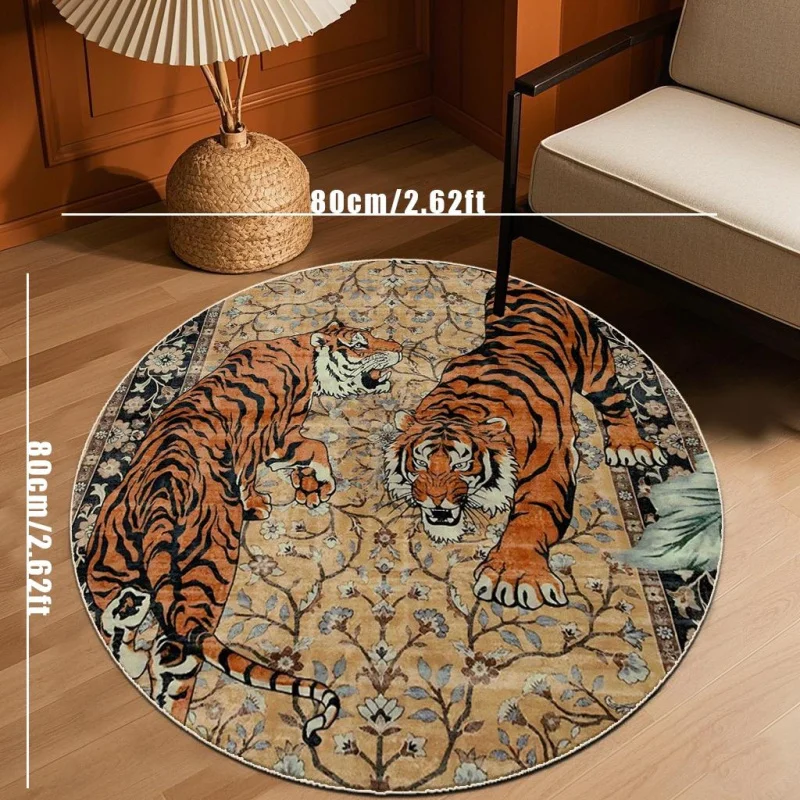 

Круглый ковер VIKAMA в новом китайском стиле с тигровым узором, нескользящий, износостойкий, для гостиной, спальни, кабинета и домашнего декора