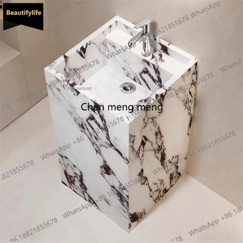 

C85 Travertine Stone Slab Integrated Pedestal Basin Home Balcony Washbasin Designer Retro Bathroom Sinks French Bathroom Accesso