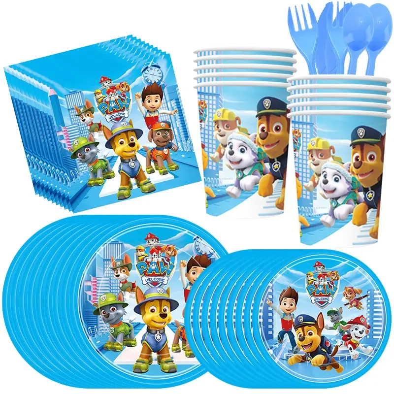 Paw Patrol Birthday Party Decoration Disposable Tableware Set Cup Plates Chase Dog Balloons Happy Party Supplies For Baby Shower