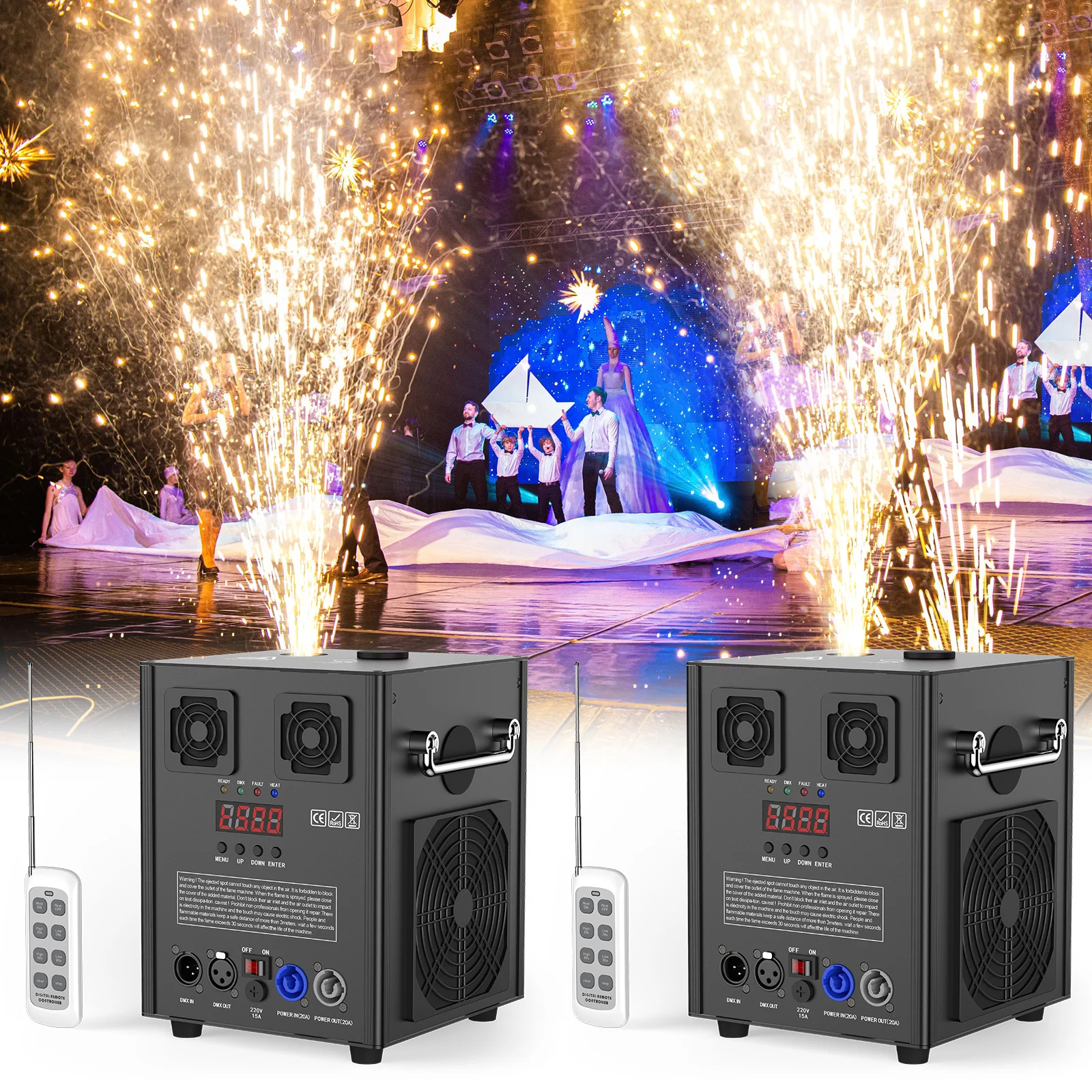 U'King 700W Cold Spark Machine Black DMX Stage Showing Machine Indoor/Outdoor Top Spraying Electronic Flower Spraying Machine