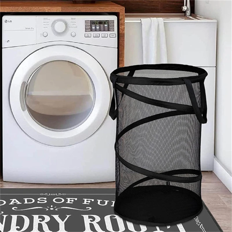 Laundry Basket Fine Mesh with Double Handle Foldable Net Dirty Clothes Storage Basket for Dormitory Bathroom Large Collapsible