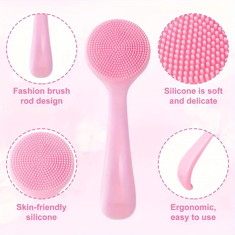 Conjunto de escova de limpeza facial manual de silicone, 6 peças, remoção de cravo para limpeza profunda e esfoliação suave, aplicador de máscara facial