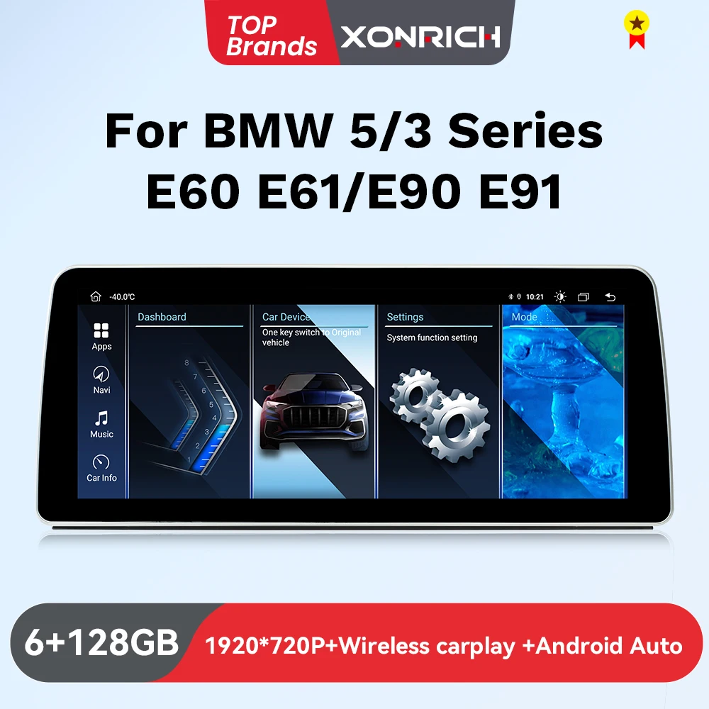 12.3 pollici 1920*720P Wireless CarPlay Android Auto Car Multimedia Player per BMW serie 3/5 E60 E61 E90 E91 E92 E93 CCC CIC Monitor