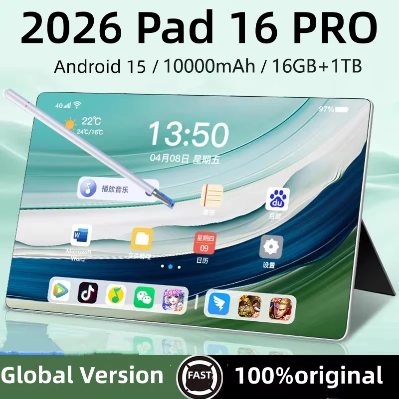 

NEW Original Pad 16 Pro 2026 HOT Tablet Snapdragon 8 Gen3 10.1inch Android 15 16GB+1TB 10000mAh 5G Dual Card WiFi GPS Tab