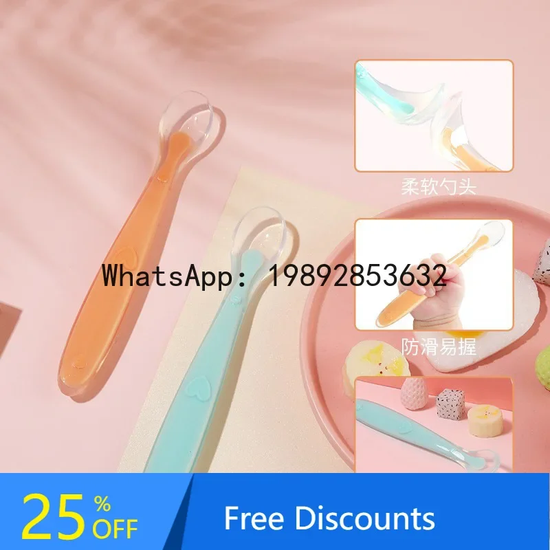 r15Baby Soft Tip Silicone Feeding Spoon Baby Rice Cereal Puree Spoon Children's Feeding Utensils