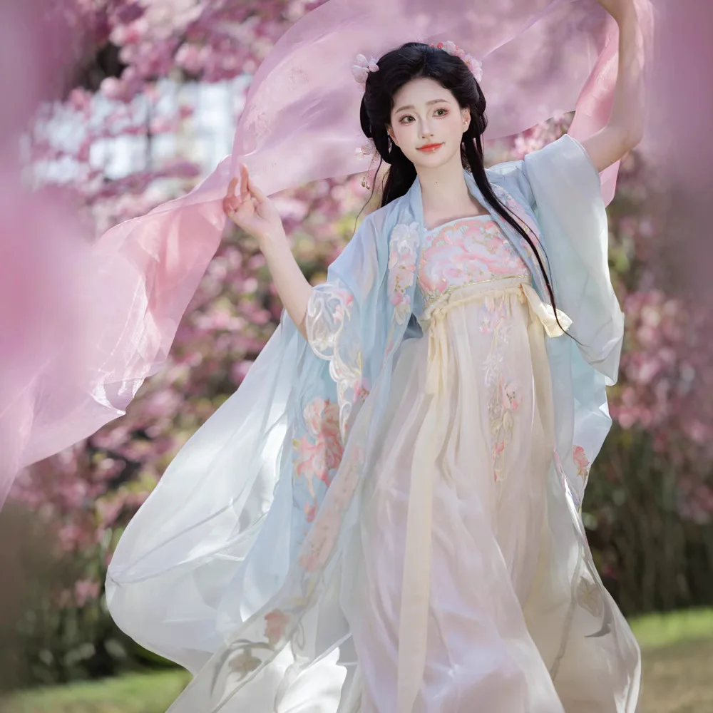 

Hanfu Women Heavy Embroidery Hezi Dress Tang Style Wide Sleeve Chest-High Spring Summer Set