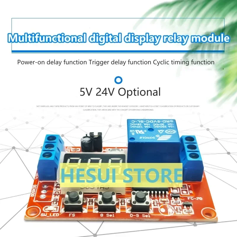 Multifunctional digital display adjustable power cycle high-low trigger pulse delay relay module 5V24V
