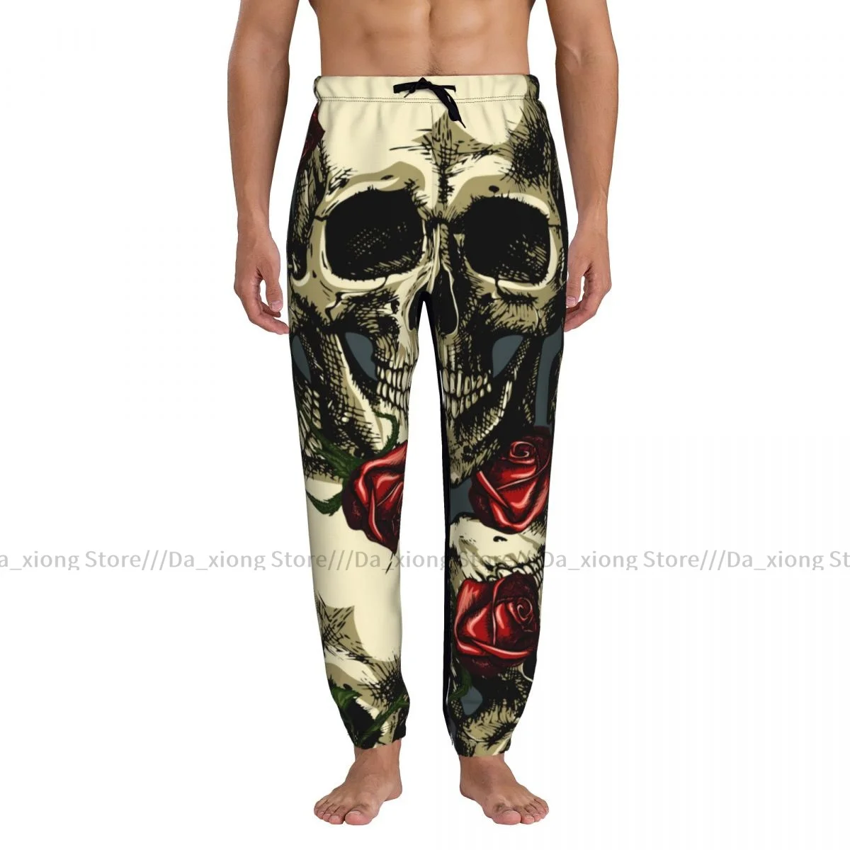 Men Sports Pants Male Casual Loose Trousers Red Roses Vintage Skulls Sportpants