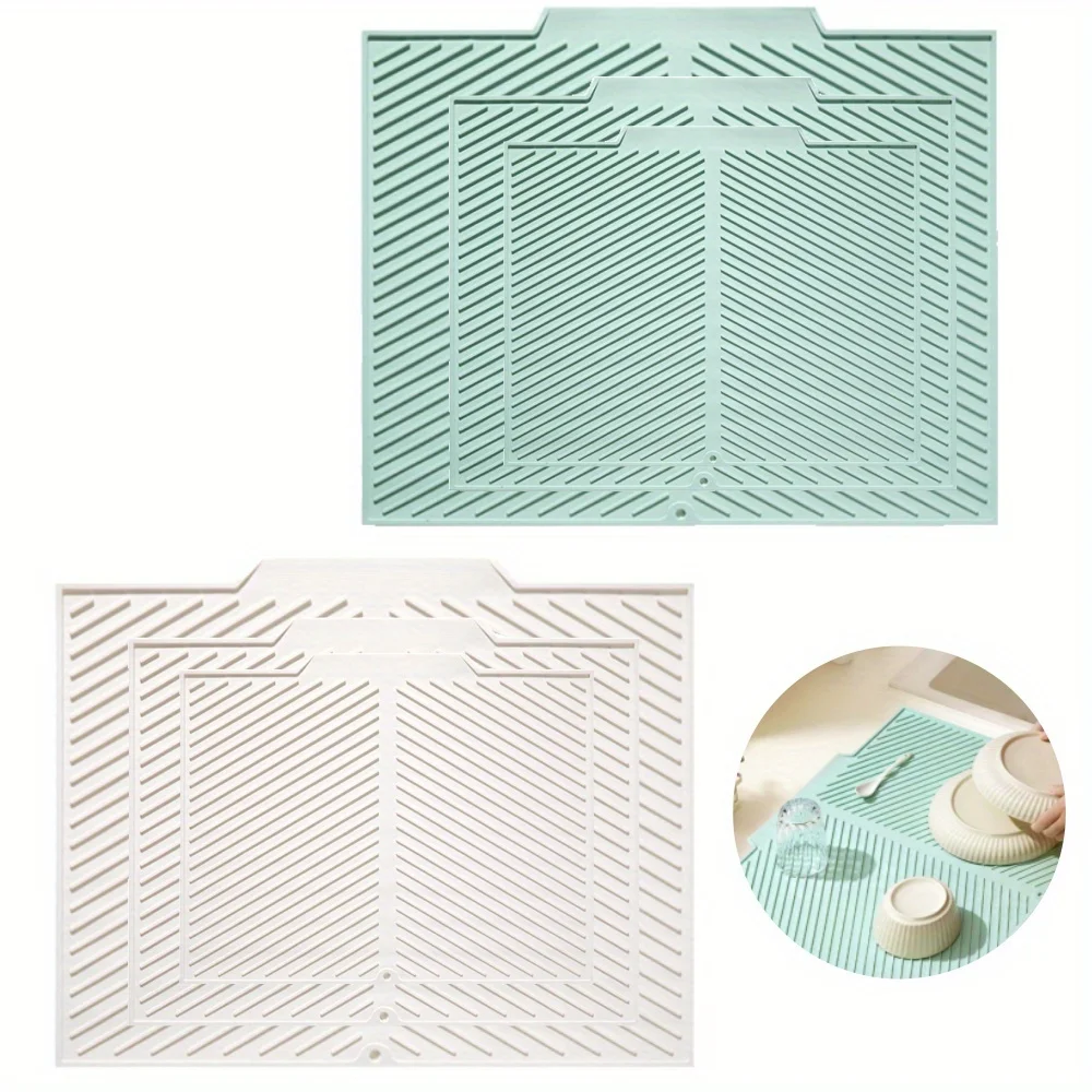 Tapete de silicone para secar louças, dobrável, de secagem rápida, antiderrapante, resistente ao calor, para bancadas de cozinha (1 unidade)