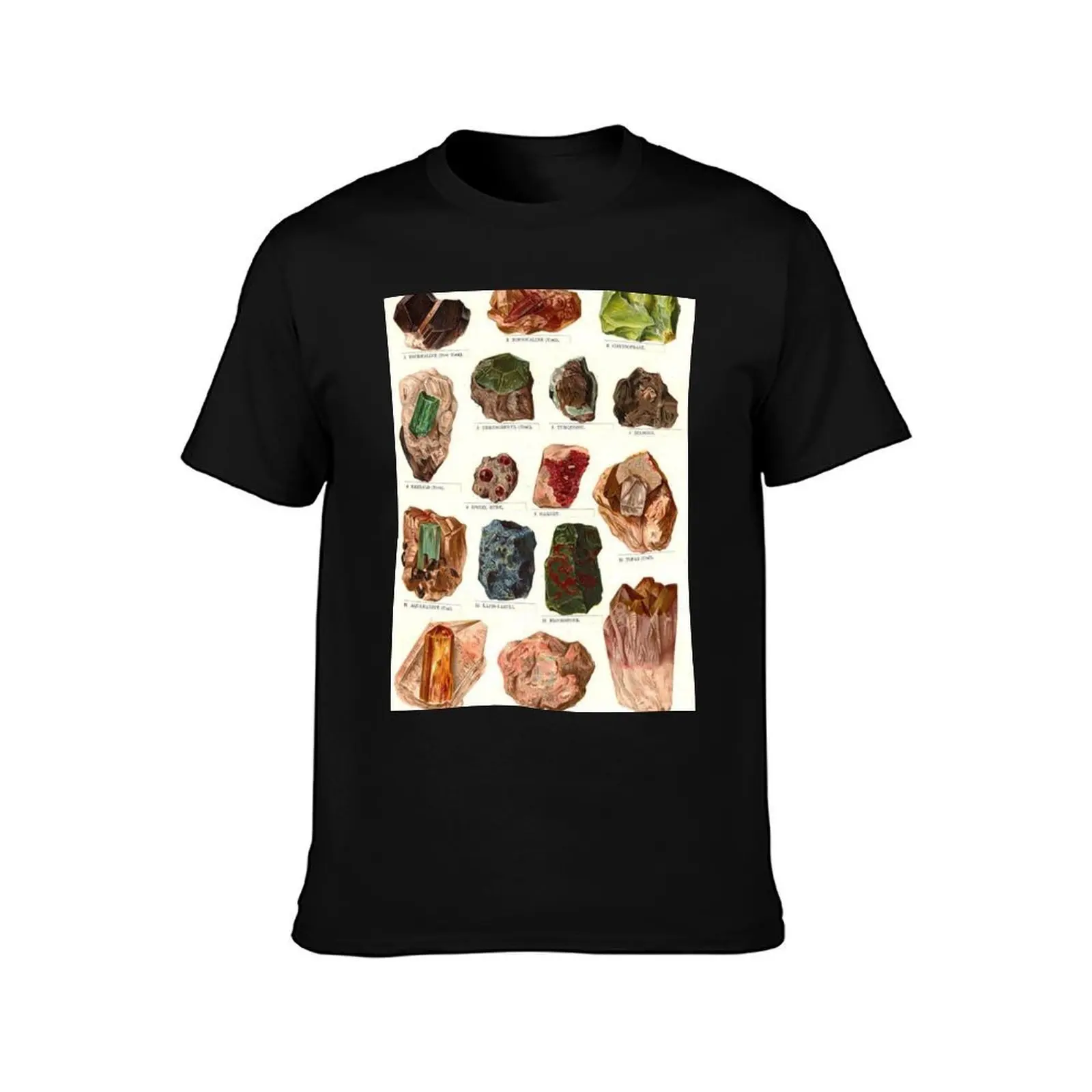 Minerals Vintage Scientific Illustrations Lithograph Encyclopedia Diagrams Precious Stones T-Shirt, Summer Casual Cotton Tee