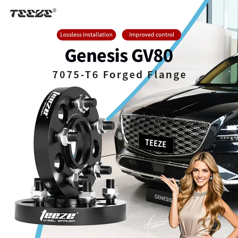 Teeze 2/4pcs 5x114.3 CB 67.1 M14 x 1.5 Hub Centric Black Forged wheel spacer For Genesis GV80 Flange Plate15/20/25/30/35mm