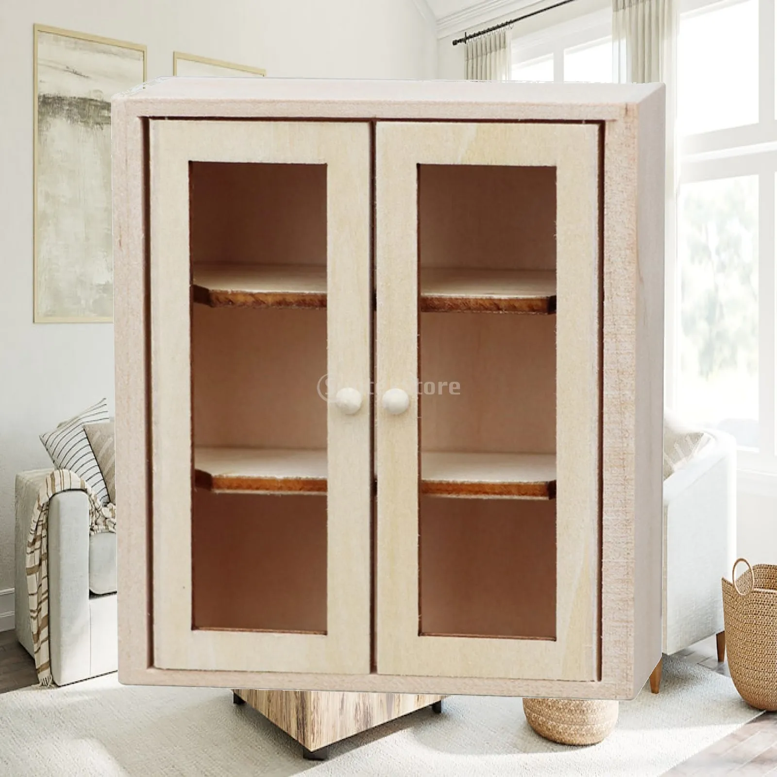 1/12 Scale Dolls Display Cabinet Mini Table Organizer Decorative Miniature Storage Cabinet for Window Display Gift DIY Model