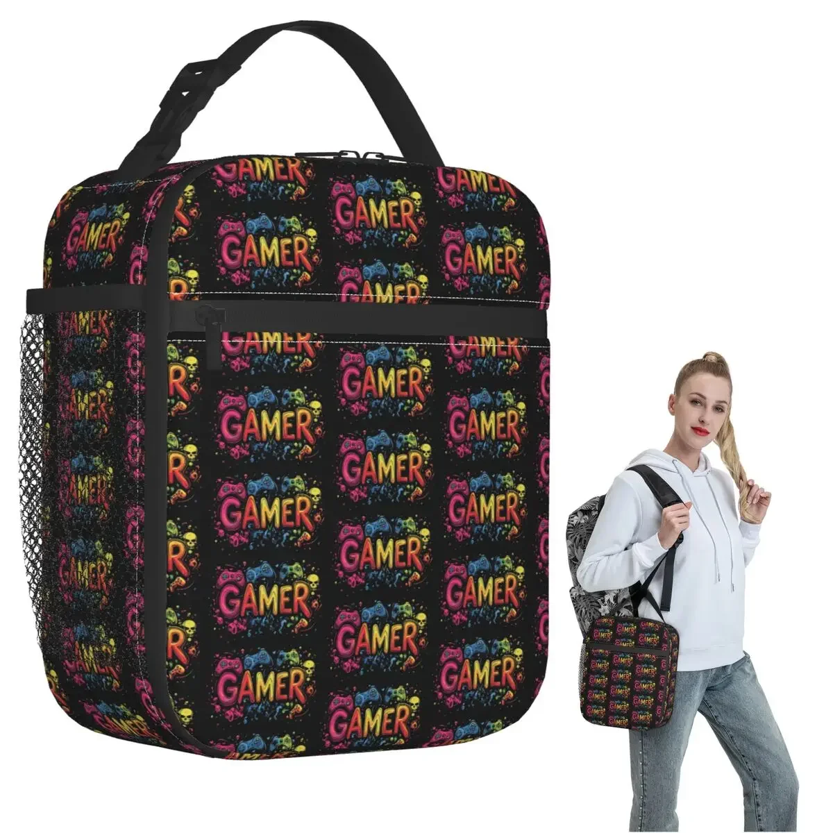 Gamer Controller Video Game Gaming Gamepad Insulated Lunch Bag for Women Children Leakproof Food Boxes Thermal Lunch Box Tote