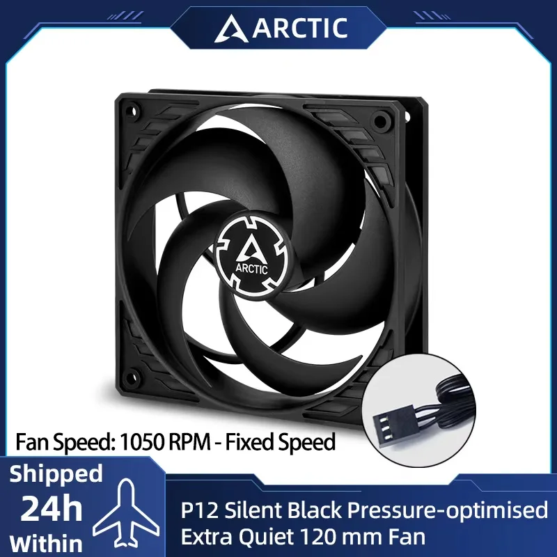 ARCTIC P12 Silent - PC Fan, 120mm Case Fan, Pressure-optimised, Very Quiet Motor, Computer, Fan Speed: 1050 RPM - Black