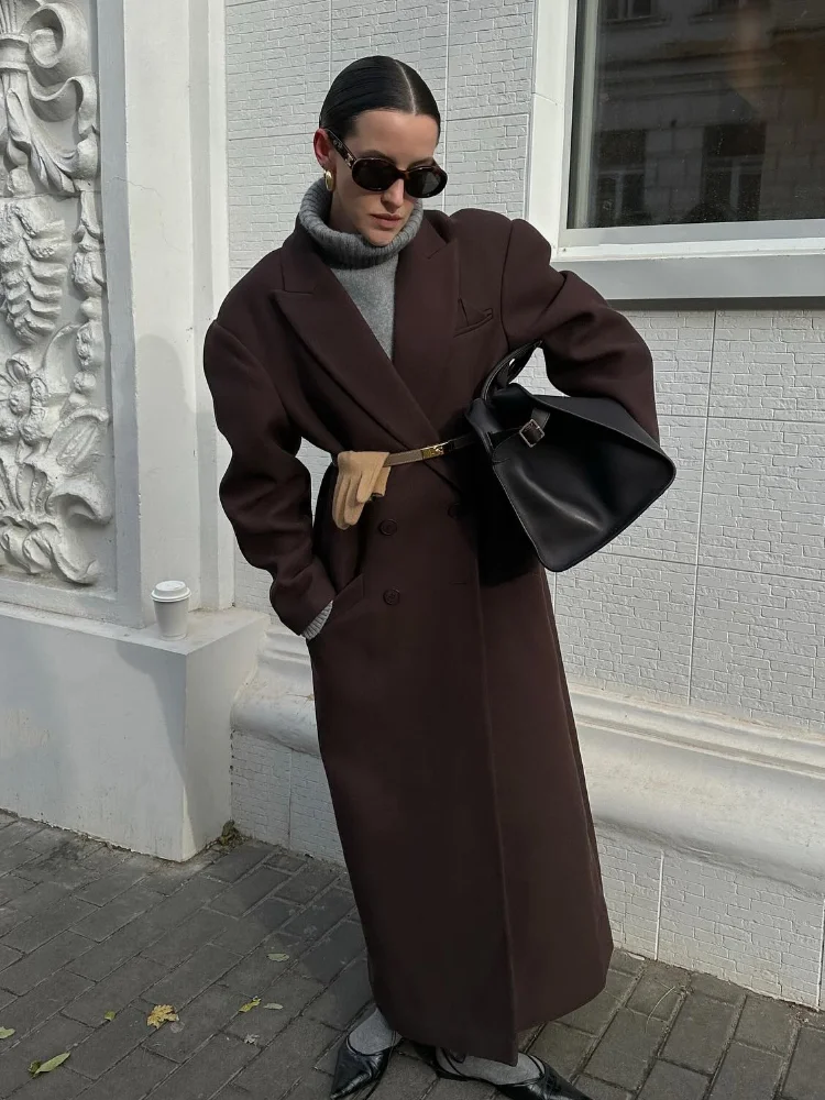 Autumn Winter Chic Women's Double-breasted Long Coat Fashion Turndown Collar Full Sleeve Overcoat 2024 Ladies Elegant Outwear ﻿